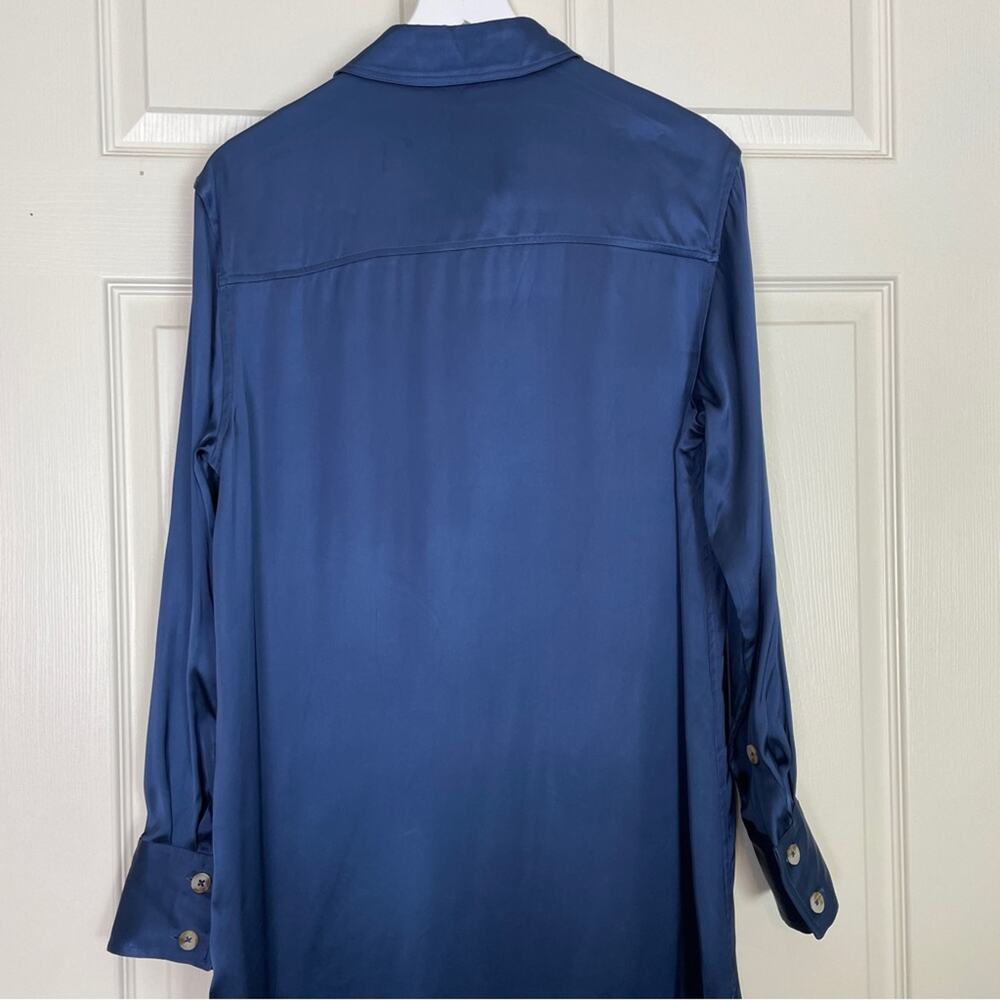 LouLou Studio Ara Satin Shirt Dress Navy Maxi Minimalist Sz M - Picture 7 of 11